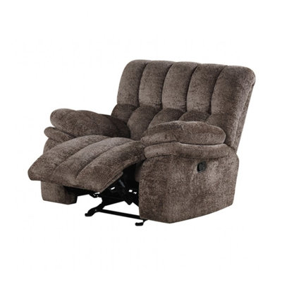 Fauteuil inclinable oscillant transitionnel en tissu brun foncé avec console électrique et accoudoirs coussinés