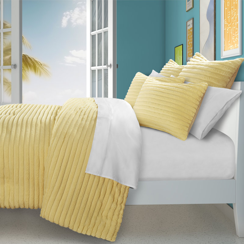 Ensemble d'édredon Darcy, Édredon pour grand lit + 2 taies décoratives sta, Jaune