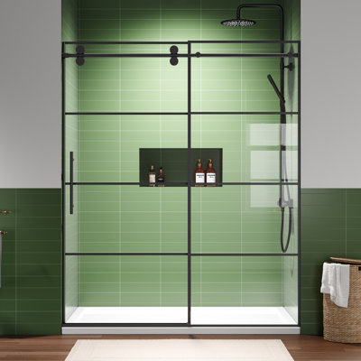 56"-60" W x 72" H Single Sliding Framed Shower Door with 5/16" Tempered Glass, Round Top Rail, and Stainless Steel Accessories