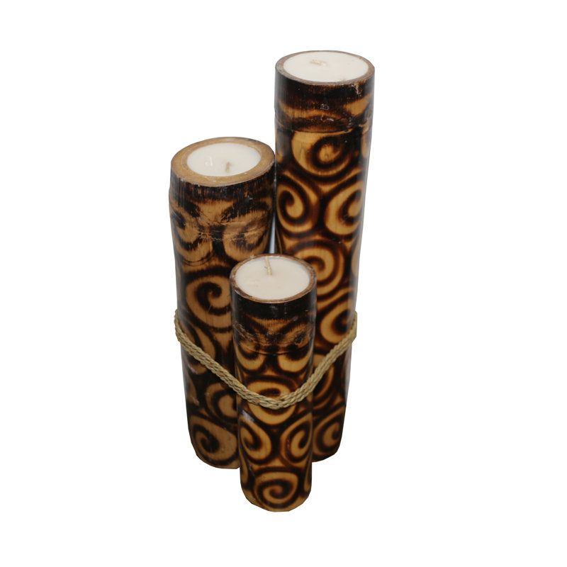 Wood Tabletop Votive Holder with Candle Included, 19" H x 4" W x 4" D