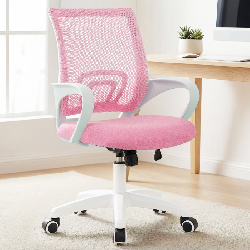Chaise de bureau ergonomique en filet, Blanc / Rose, 1 pièce