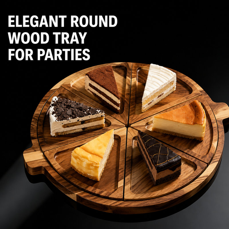 Wood Serving Tray With Handles Round Charcuterie Set With 6 Detachable Pizza Trays