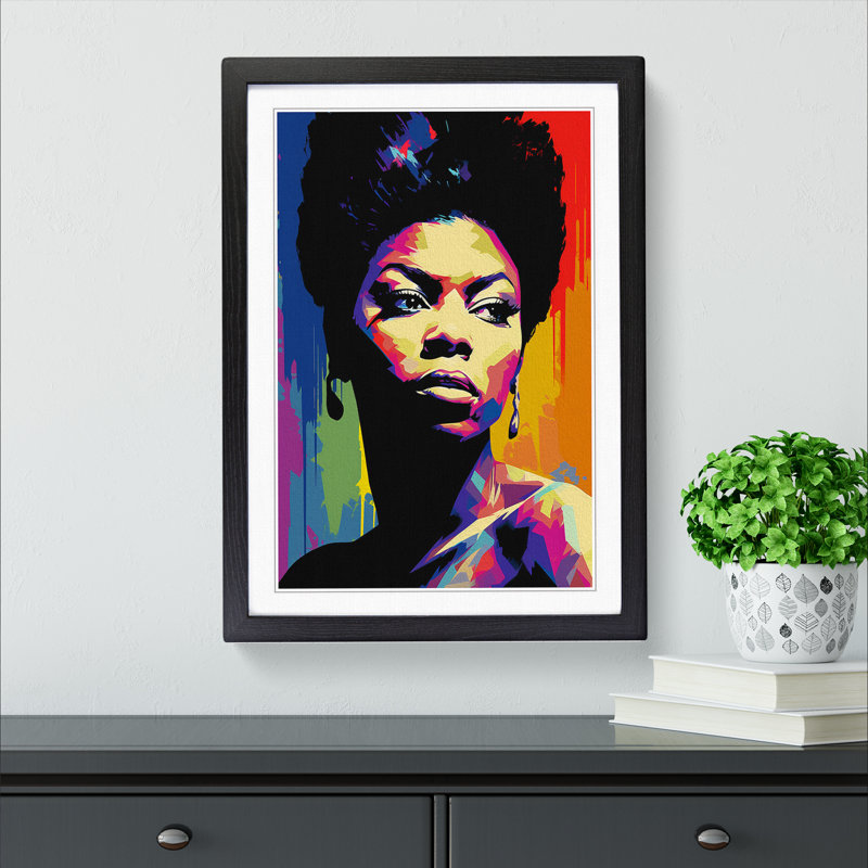 Nina Simone Futurism - Single Picture Frame Print on Wood, Black Framed, 64cm H x 46cm W x 2cm D
