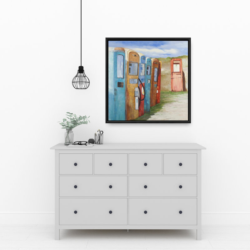 Vieilles pompes à gaz, reproduction sur toile, Rouge / Bleu / Jaune