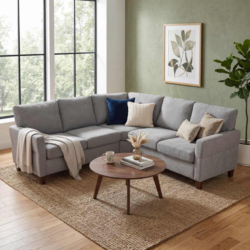 85 In L Shaped Corner Couch, 5 Seat Modular Sectional Sofa For Living Room, Gray Polyester