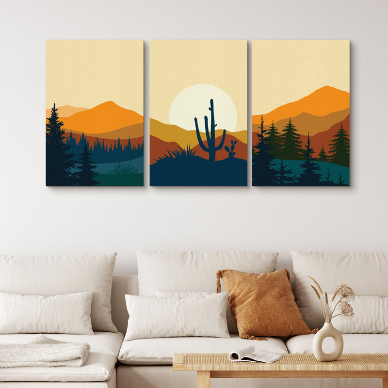 «Southwest Desert Plant Mountain Landscape Nature», impression numérique sur toile 3 pièces, H 24 po x l 48 po x P 1,5 po