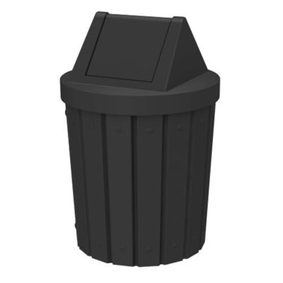 Poubelle commerciale à l'intérieur ou à l'extérieur en lattes recyclées à 100% de 42 gallons avec couvercle pivotant Sturdy Essentials | Pour les écoles et les entreprises - Noir