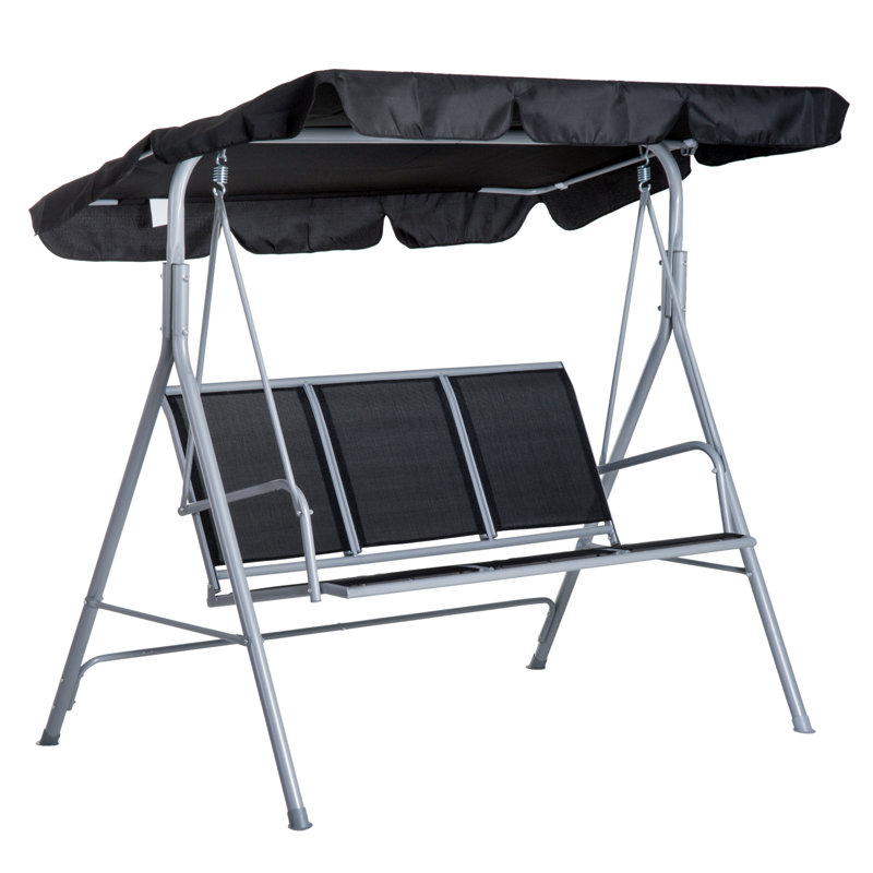 3 Person Porch Swing with Canopy, Black