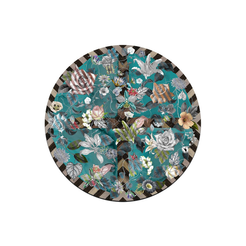 Tapis rond lavable à thème Blue Rose, Sous-tapis rond 4 pi 11 po inclus