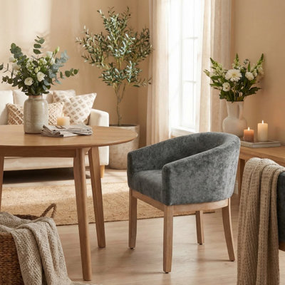 Upholstered Barrel Dining Chair with Arms, 19.32"W Accent Side Armchair for Living Room