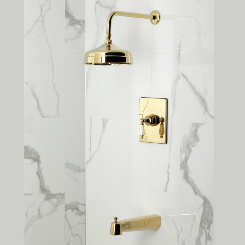 Robinet de baignoire et de douche à pression équilibrée à poignée simple Kingston Brass, Laiton poli