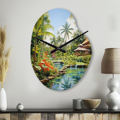 Bali Bliss Landscape II - Asymmetrical Global Metal Wall Clock, Green Wall Clock Print