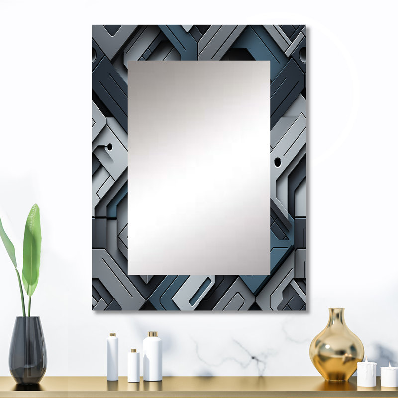 Gris béton symétrique géométrique - grand miroir géométrique, décor de miroir mural unique géométrique, impression d'art en métal