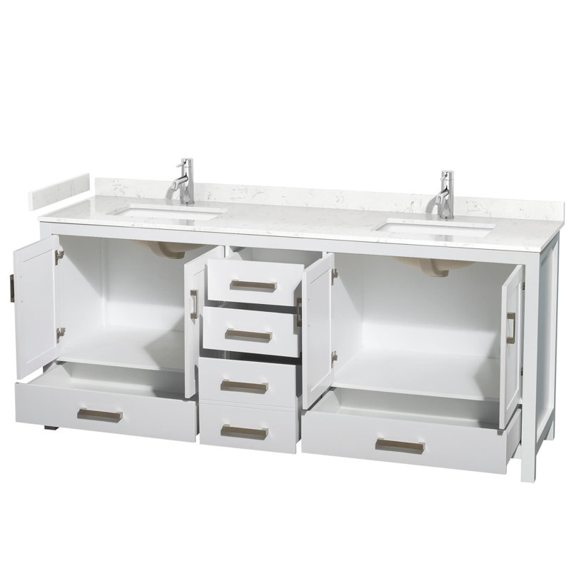 Sheffield 80" Double Bathroom Vanity Set, Carrara Cultured Marble, White