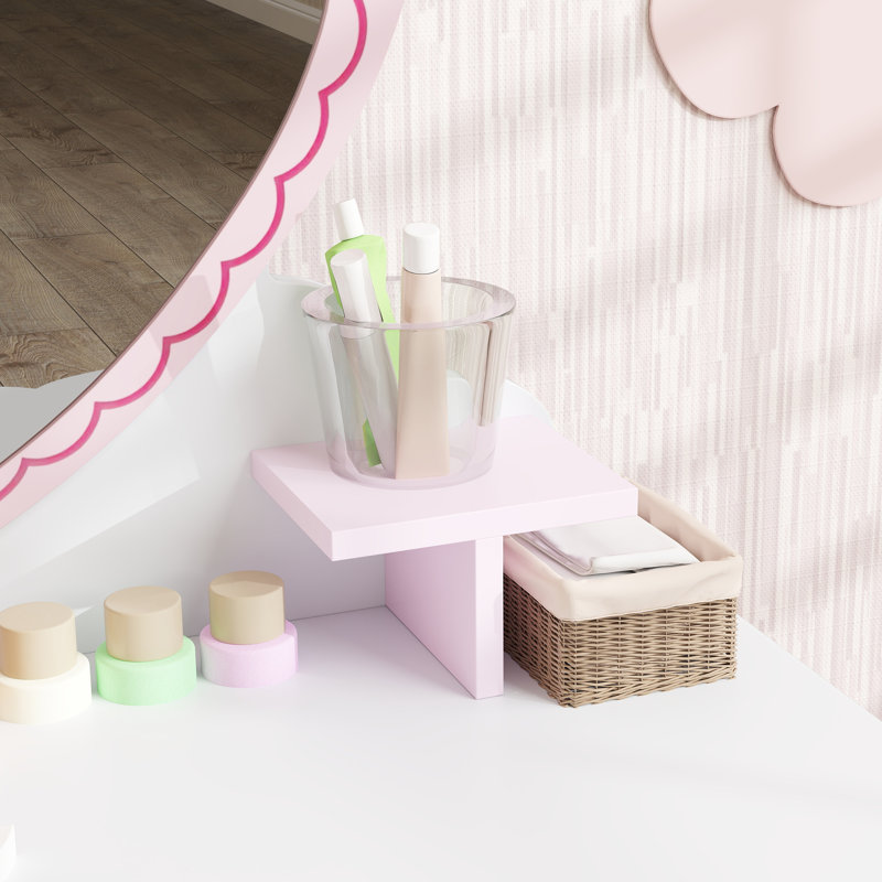 Walliston Kids Dressing Table Set, Two-Piece Children Vanity Table with Stool