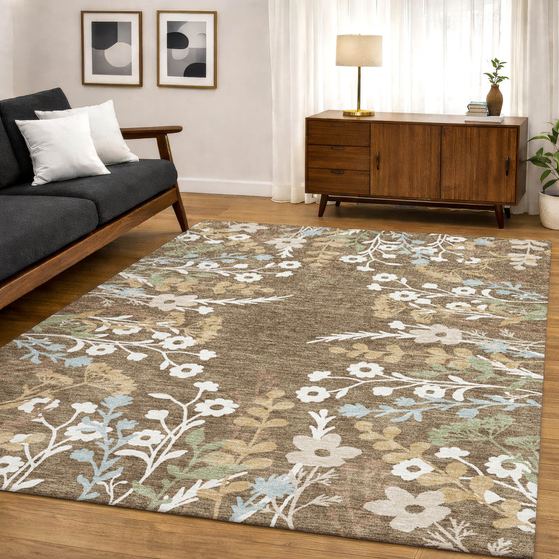 Tapis floral lavable à la machine de qualité supérieure Mayfield AMF2334, Chocolate, 9 pi x 12 pi