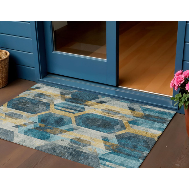 Tapis bleu sarcelle lavable à l'extérieur 3 pi x 5 pi bleu sarcelle
