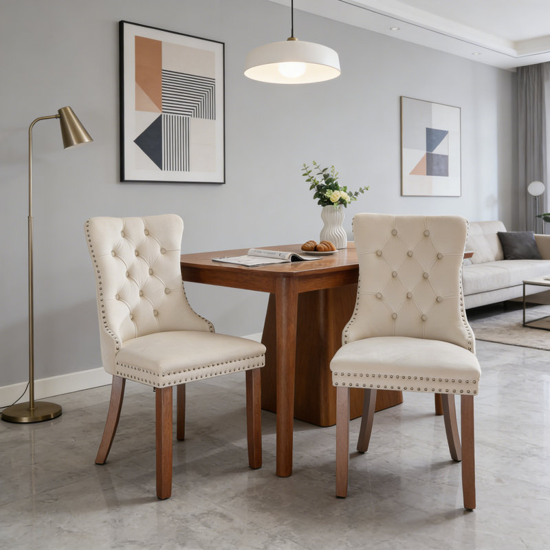 Ensemble de 2 chaises de salle à manger en bois massif de luxe Nikki, Beige, Brun