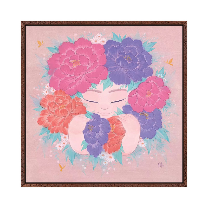 Flower Child by Martin Hsu - Print on Canvas, 93.98 cm H x 93.98 cm W, Classic Brown Wood Framed