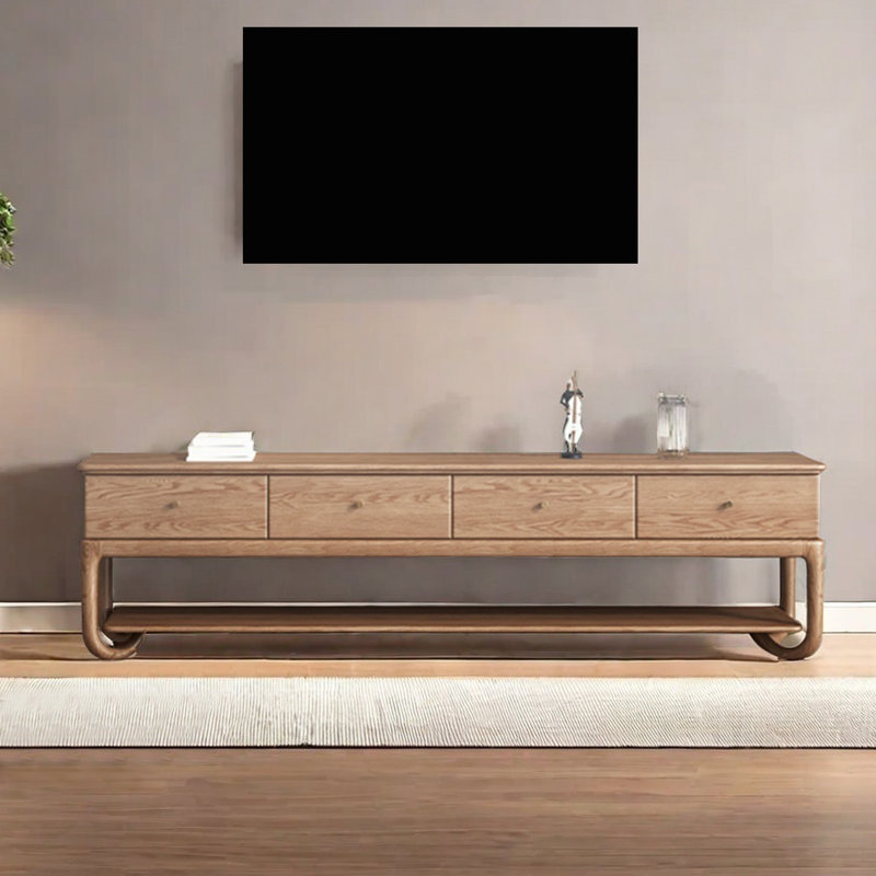 Meuble télé en bois de frêne massif avec tiroirs en pin