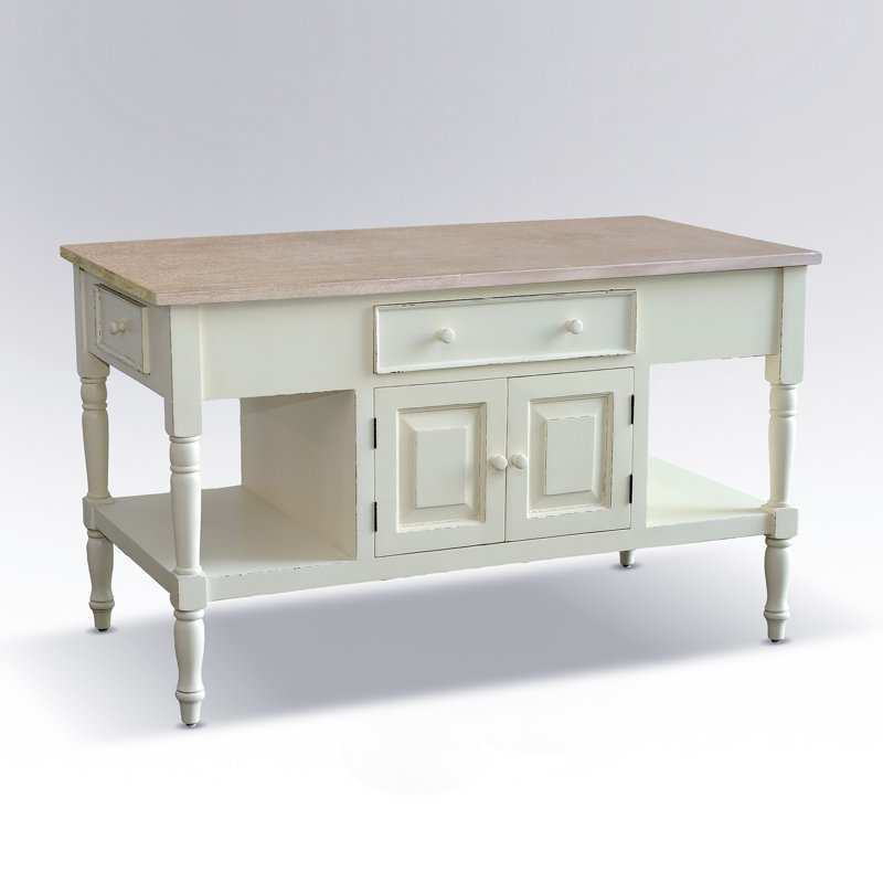 Brookstonval Solid Wood Kitchen Island, Rustic Gray Wash/Light Distressed Linen
