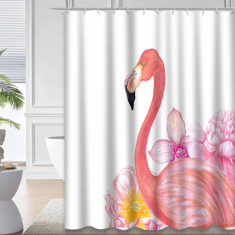 Rideau de douche imperméable aquarelle rose flamant rose avec 12 crochets, L 72 po x l 84 po