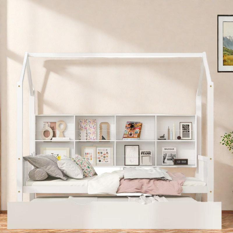Lit en bois avec couchette et tablettes, Lit simple