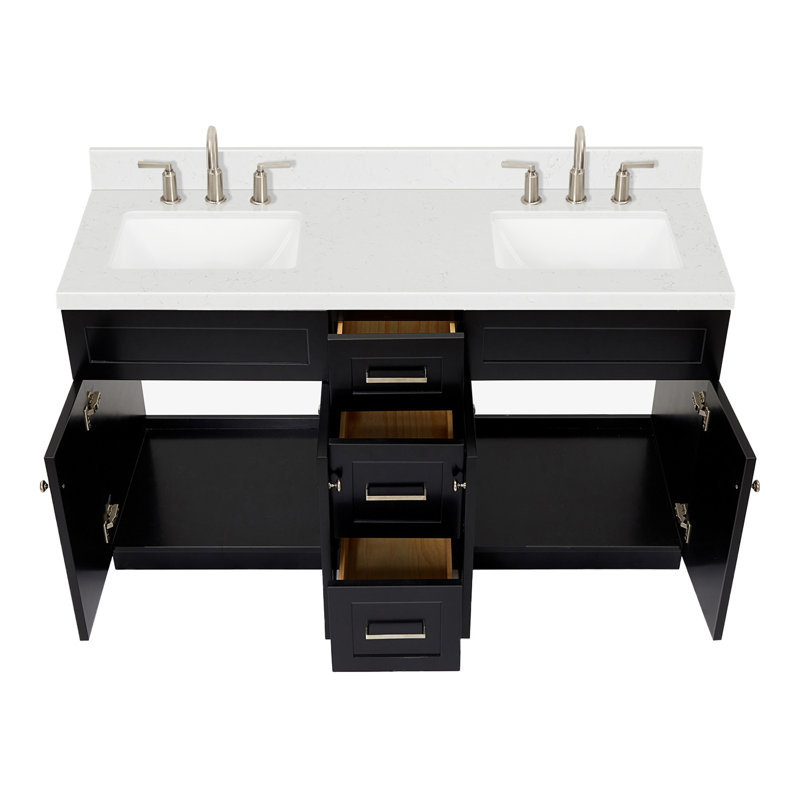 Hamlet 60.25'' Bathroom Vanity with Carrara Quartz Top, Black