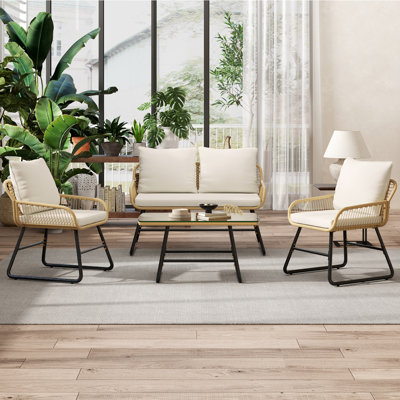 4-Person Patio Furniture Conversation Set with Boho Table & Loveseat & 2 Conversation Chairs