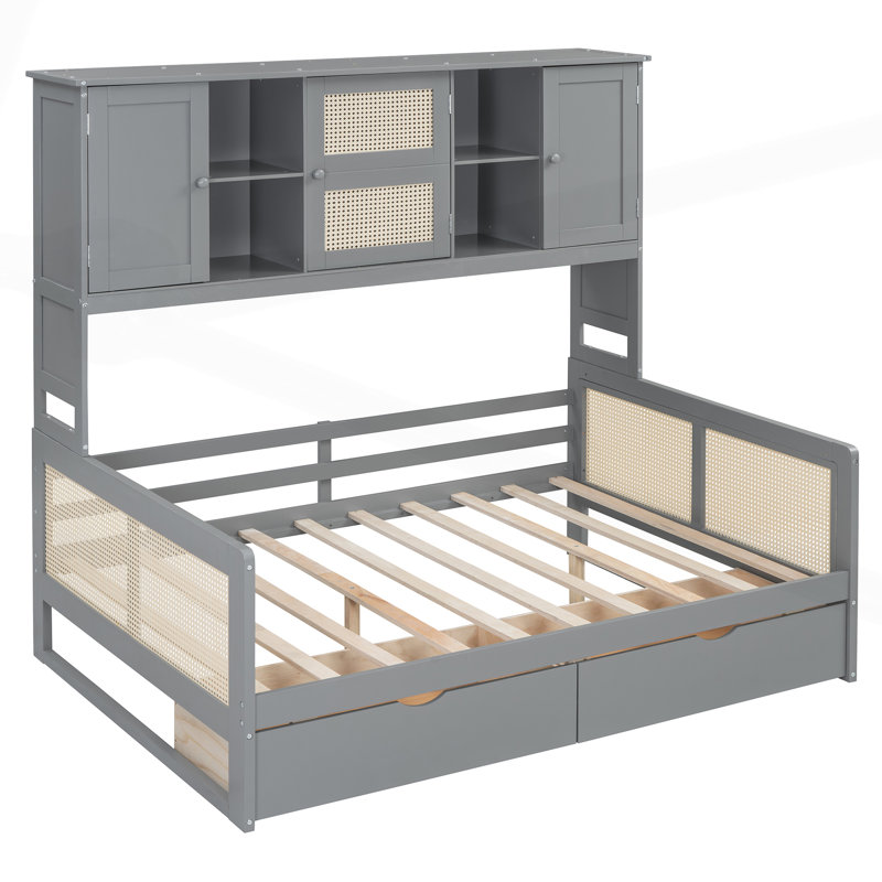 Wooden Daybed With All-in-One Cabinet and Shelf, White, Twin