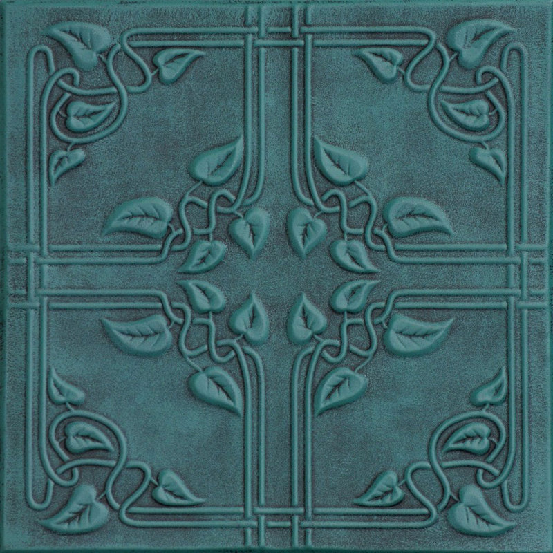 Tuile de plafond en polystyrène collé 1,6 pi x 1,6 pi Ivy Leaves, Antique Green