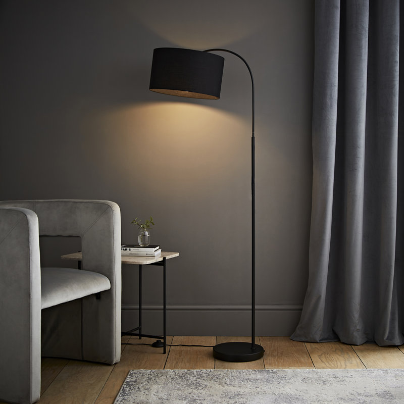 Domani 143cm Black Arched Floor Lamp, Black