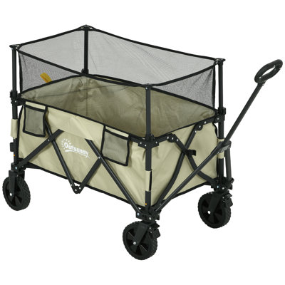 Outsunny 180L Folding Garden Trolley Wagon Cart w/ Extendable Side Walls