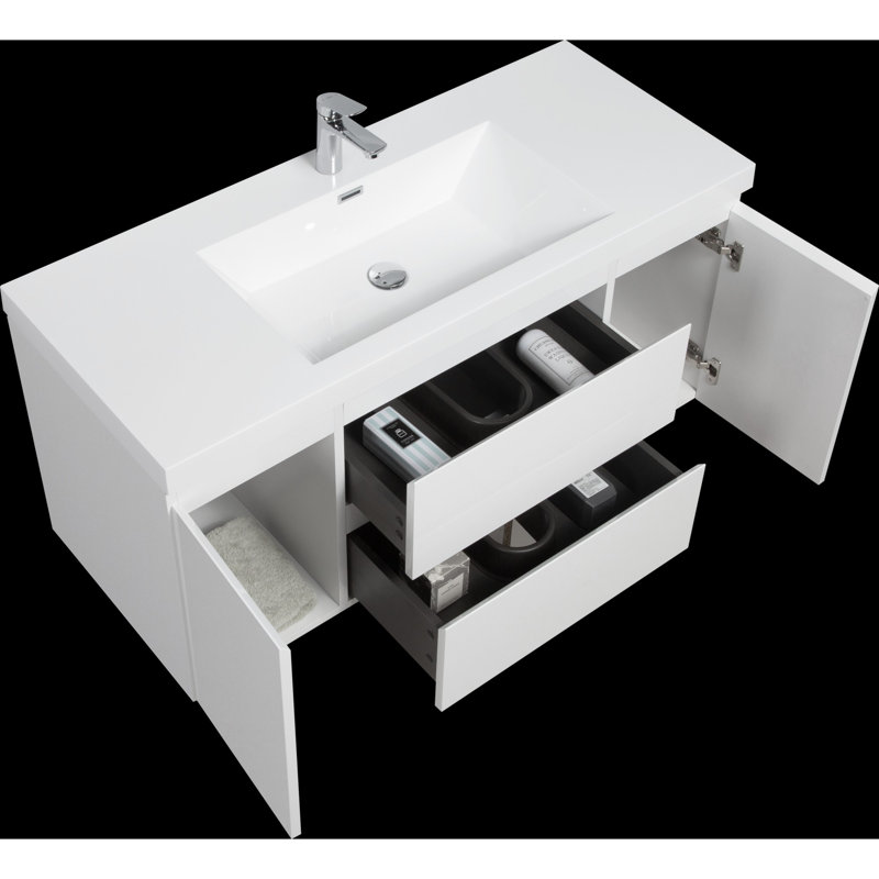 Meuble-lavabo mural moderne pour salle de bain, Blanc