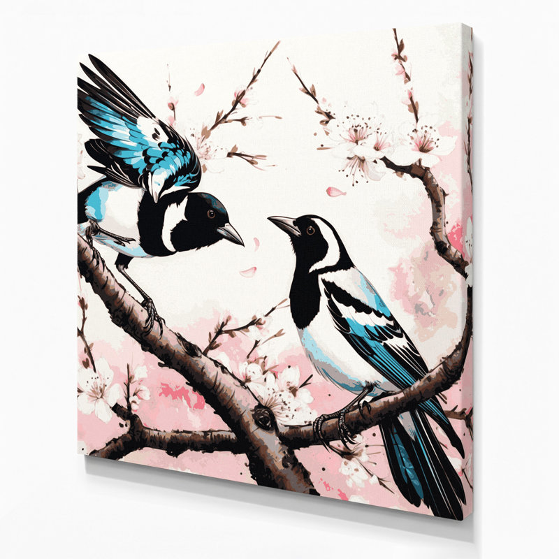 Art mural sur toile, oiseaux, pie, H 12 po x l 12 po
