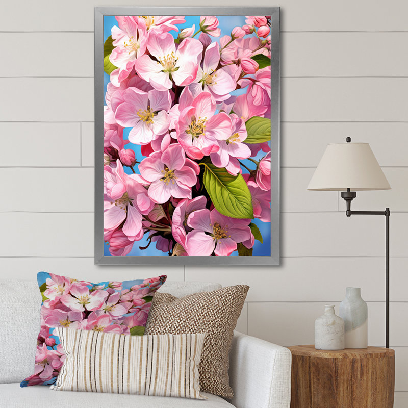 Pomme en fleurs Fusion I - art mural sur toile florale, H 20 po x l 12 po x P 2 po, Cadre de coin fermé argenté