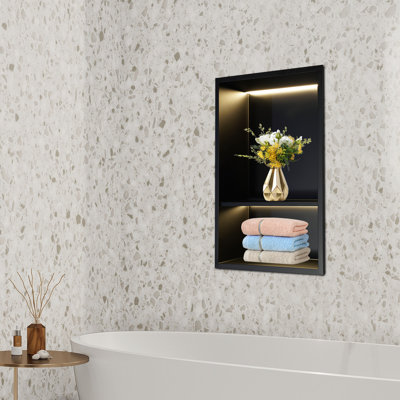 Niche de mur de douche encastrée moderne en acier inoxydable à 2 niveaux avec lumière DEL 13 po x 19 po