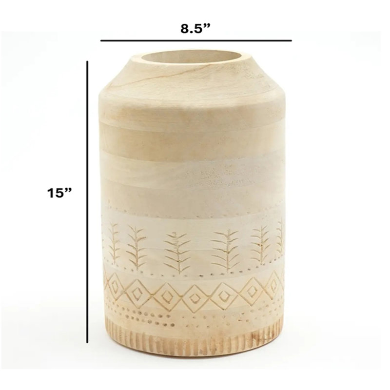 Vase | Decorative Handcrafted Accent Wood Vase | 8.5x15", Brown, 15" H x 9" W x 9" D