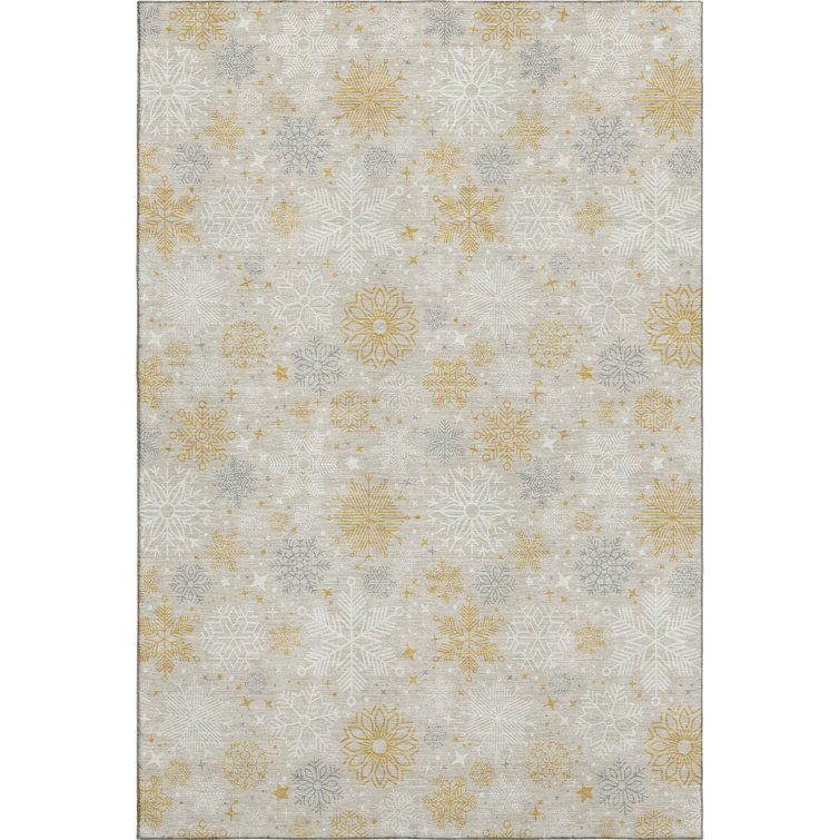 Premium Machine Washable Ingrassellino AMF1823 Stars and Snowflakes Holiday Rug