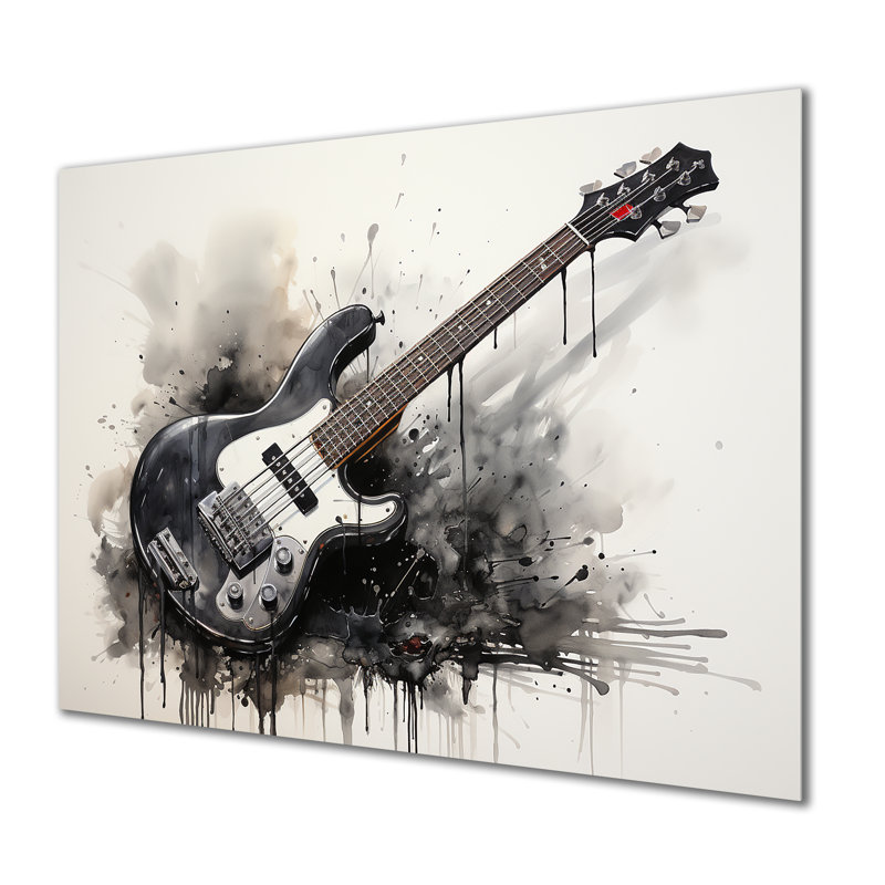 Brown Charcoal Guitar Vibrations II - Music Metal Wall Art, 12" H x 20" W x 1" D