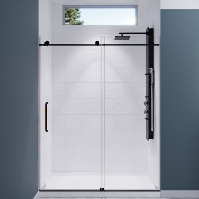 Leon 60'' - W x 76'' H Single Added Door Frameless Shower Door with Tsunami Guard