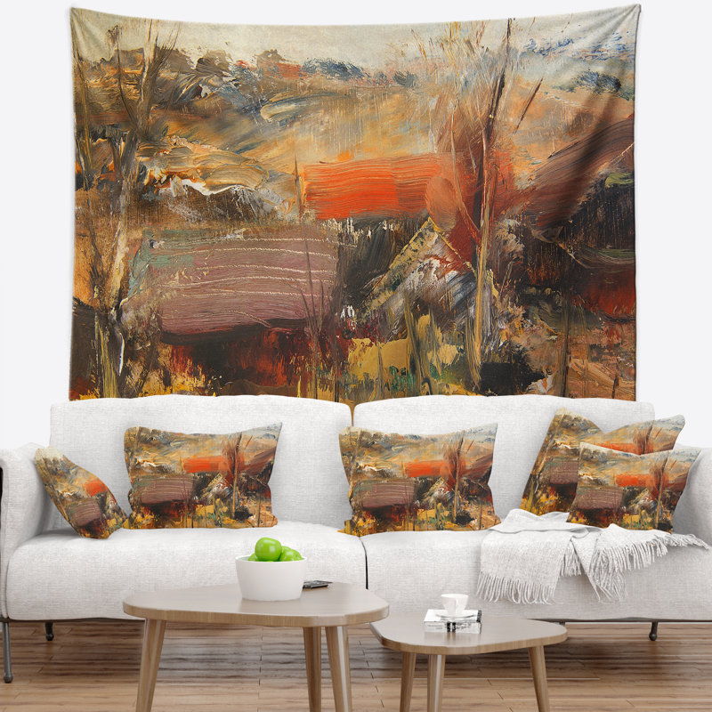 Tapisserie brune aux toits très texturés, H 50 po x l 60 po