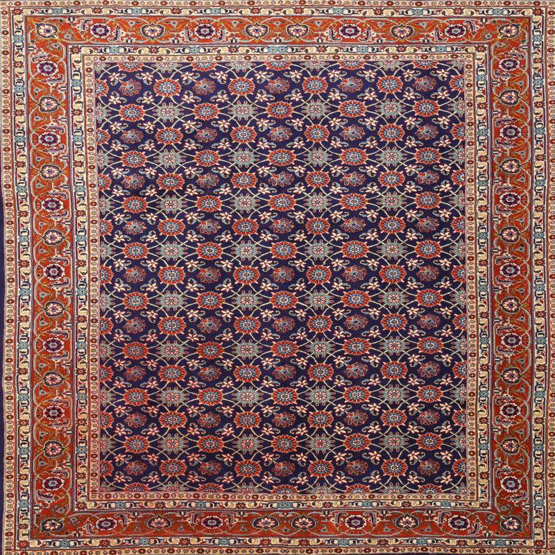 Tapis traditionnel rouge / bleu, Rond 8 pi