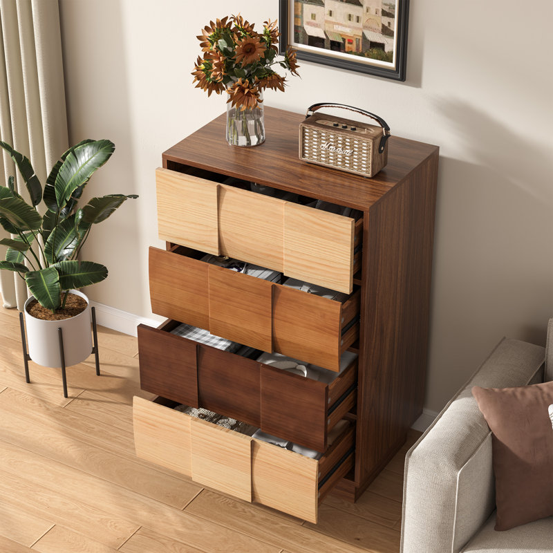 4 Drawer 23.6" W Contrast Color Design Solid Wood Chest