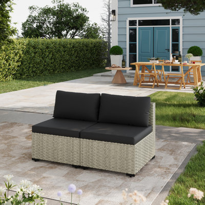 2 Pieces Design- Rattan Patio Sofa With Cushions