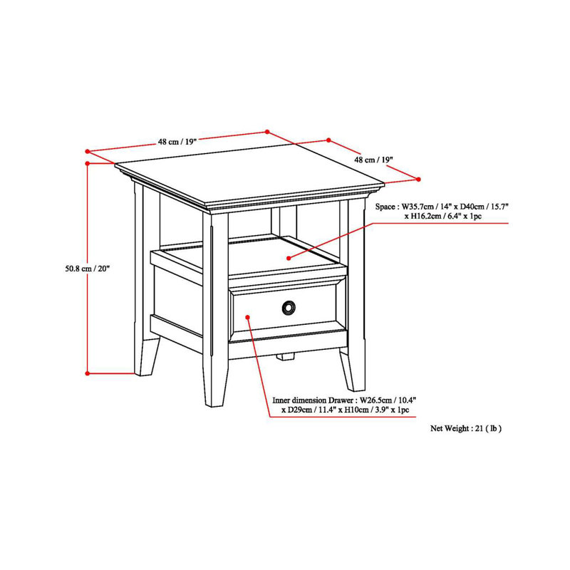 Amherst Solid Wood Transitional End Table with Drawer and Shelf, White