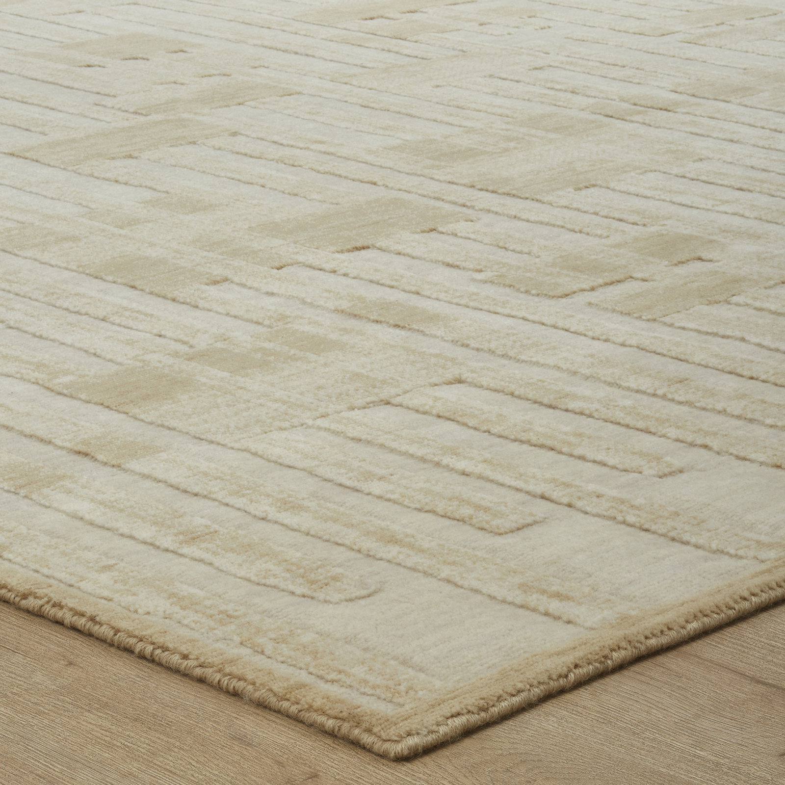 Geometric Wool Rug, Runner 2'6" x 12', Sand Tones/Cream