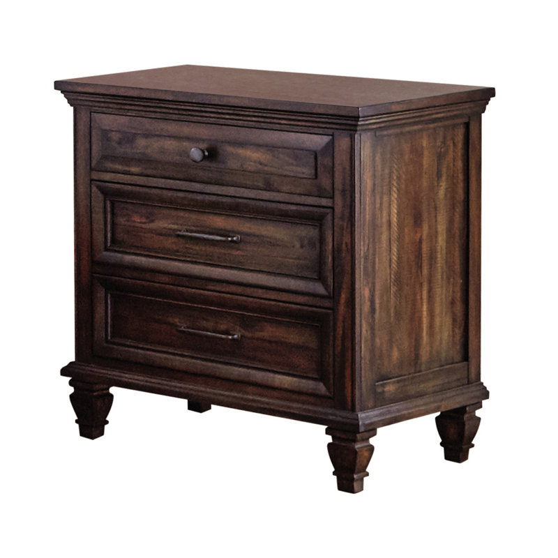 Ensemble de chambre à coucher 2 pièces avec table de chevet brun bruni vieilli Kionah, Très grand
