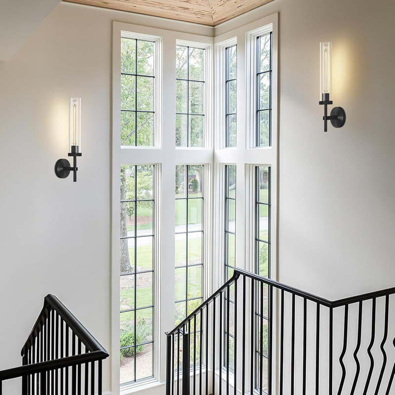 1 -  Light Modern Black Glass Wall Sconces Bathroom Vanity Light Fixtures (set Of 2), Black