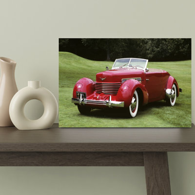 1930S 1936 Red Cord Convertible Top Down On Green Grassy Lawn Classic Vintage Car Cars Automobiles Classic Retro Vintage Wall Art